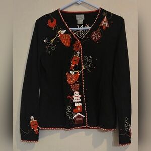 Berek Beaded Christmas Sweater with Hidden Buttons Size Medium